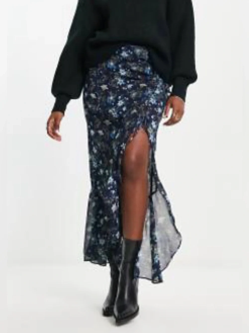 Free People Tie-Side Detail Floral Print Boho Maxi Skirt - Size 4, NWT - Picture 2 of 5